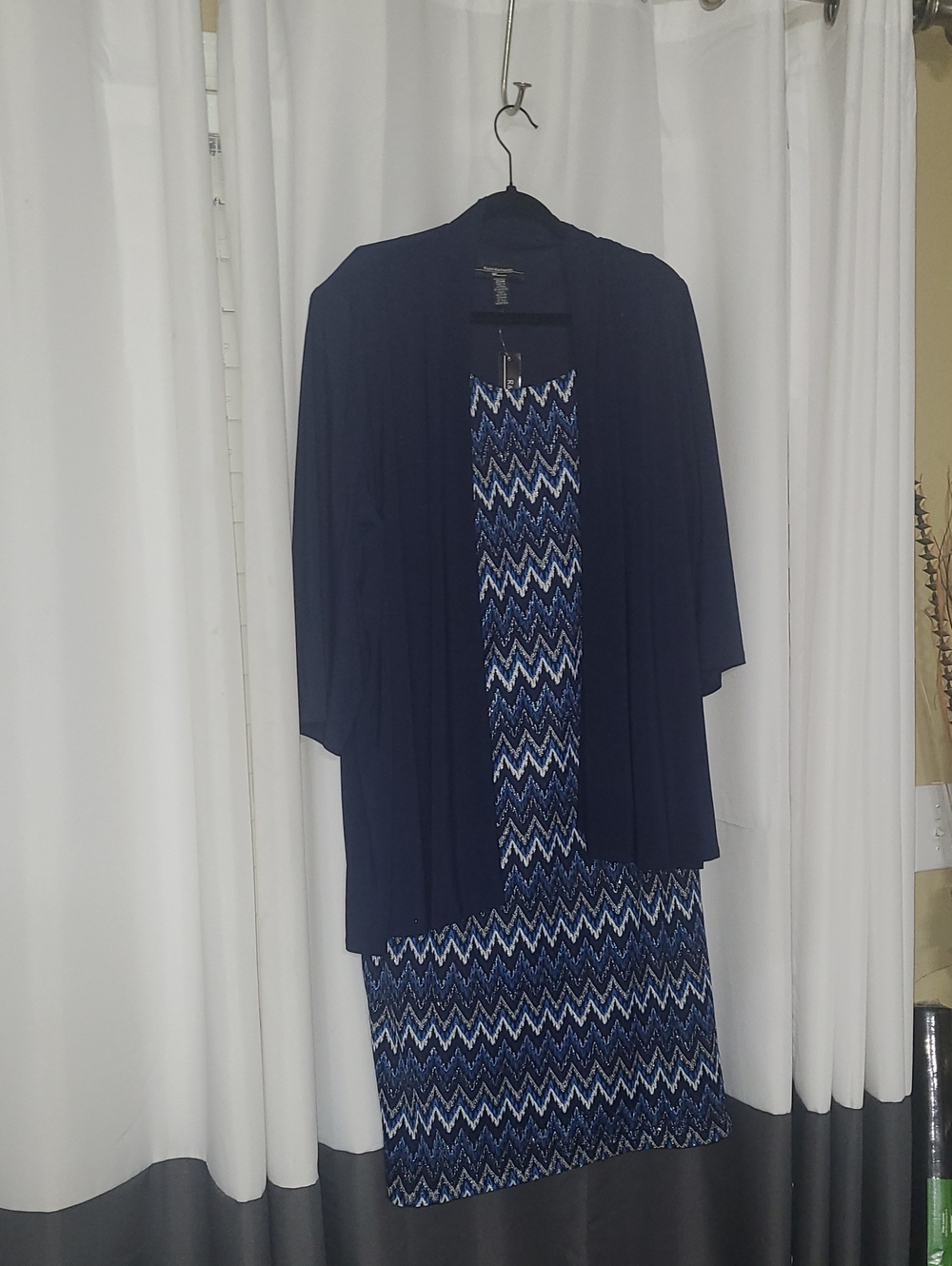 R&M Richards Navy and Blue Zigzag Midi Dress with Navy Jacket